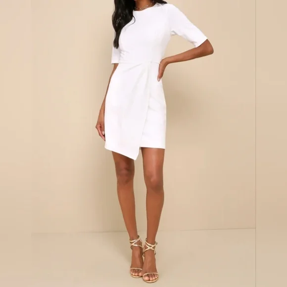 Lulus Women's Westwood White Half Sleeve Sheath Dress, Medium - Picture 1 of 14